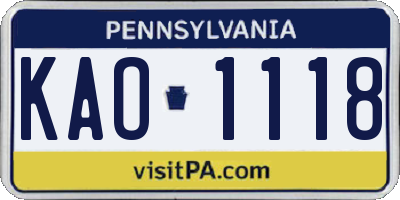 PA license plate KAO1118