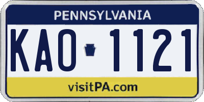 PA license plate KAO1121