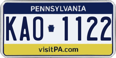 PA license plate KAO1122