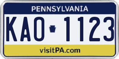 PA license plate KAO1123