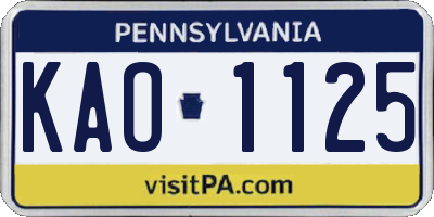 PA license plate KAO1125