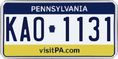 PA license plate KAO1131