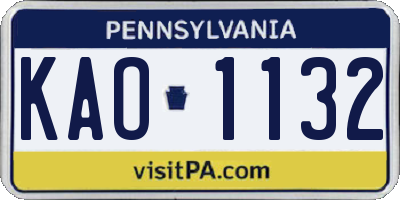 PA license plate KAO1132