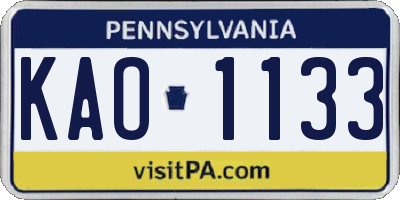 PA license plate KAO1133