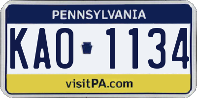 PA license plate KAO1134