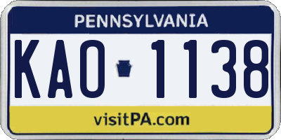 PA license plate KAO1138