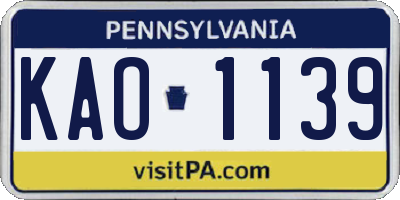 PA license plate KAO1139