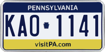 PA license plate KAO1141