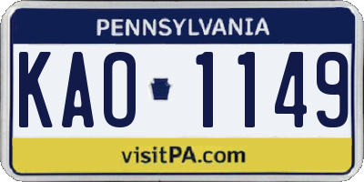 PA license plate KAO1149