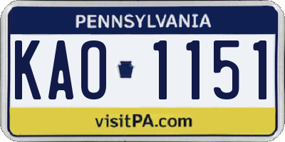 PA license plate KAO1151