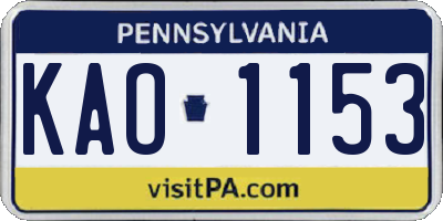 PA license plate KAO1153