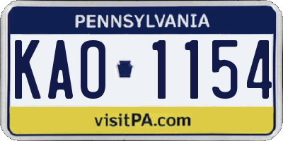 PA license plate KAO1154