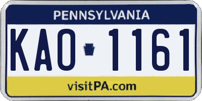 PA license plate KAO1161