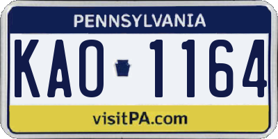 PA license plate KAO1164