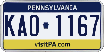 PA license plate KAO1167
