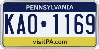 PA license plate KAO1169