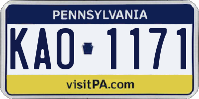 PA license plate KAO1171