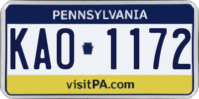PA license plate KAO1172