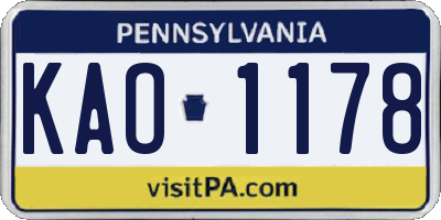 PA license plate KAO1178