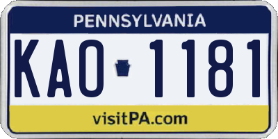 PA license plate KAO1181