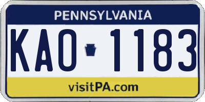 PA license plate KAO1183