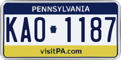 PA license plate KAO1187