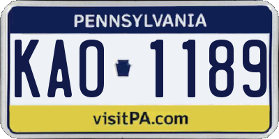 PA license plate KAO1189