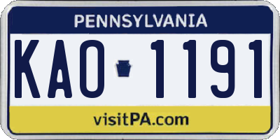 PA license plate KAO1191