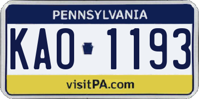PA license plate KAO1193