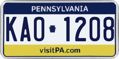 PA license plate KAO1208