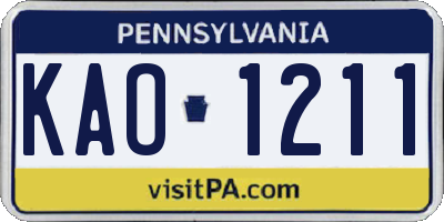 PA license plate KAO1211
