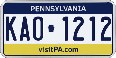 PA license plate KAO1212