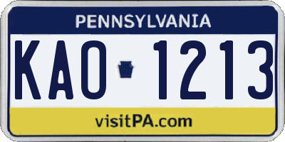 PA license plate KAO1213