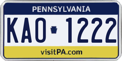 PA license plate KAO1222