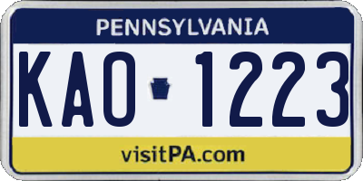 PA license plate KAO1223