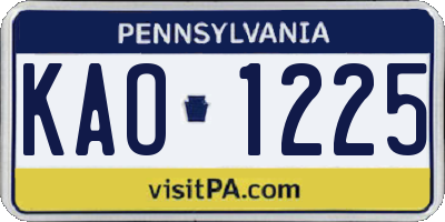 PA license plate KAO1225