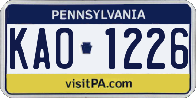 PA license plate KAO1226