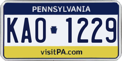PA license plate KAO1229