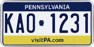 PA license plate KAO1231