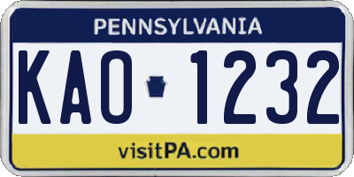 PA license plate KAO1232
