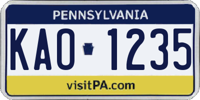 PA license plate KAO1235