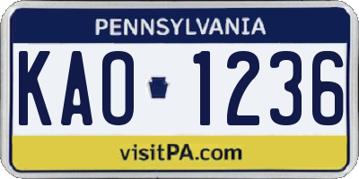 PA license plate KAO1236