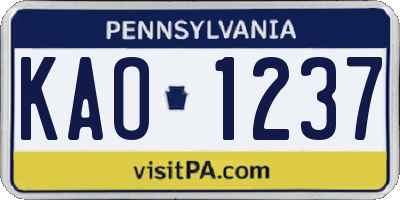 PA license plate KAO1237