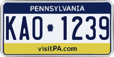 PA license plate KAO1239