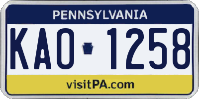 PA license plate KAO1258