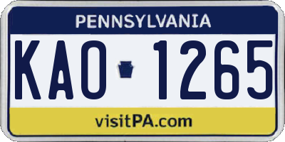 PA license plate KAO1265