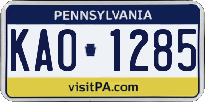 PA license plate KAO1285
