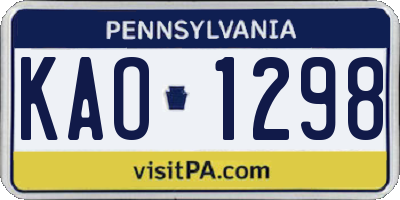 PA license plate KAO1298
