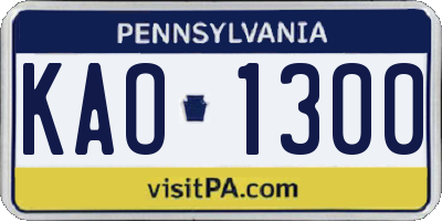 PA license plate KAO1300