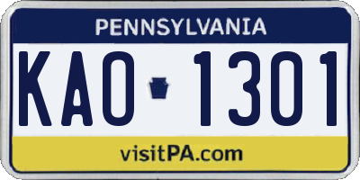 PA license plate KAO1301